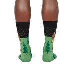 Back view of the socks on a model's legs to show the design details at the back of the socks.