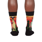 Rear view of the 'They're Here' socks, showing the design on the back of the socks.