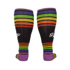 Back view of the rainbow striped knee-high socks, showcasing the full design.
