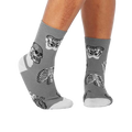 Lifestyle shot of Head Over Heel socks on a person's legs, showcasing the anatomical design and fit.