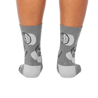 Back view of Head Over Heel socks, highlighting the anatomical design on the back of the socks which includes brains