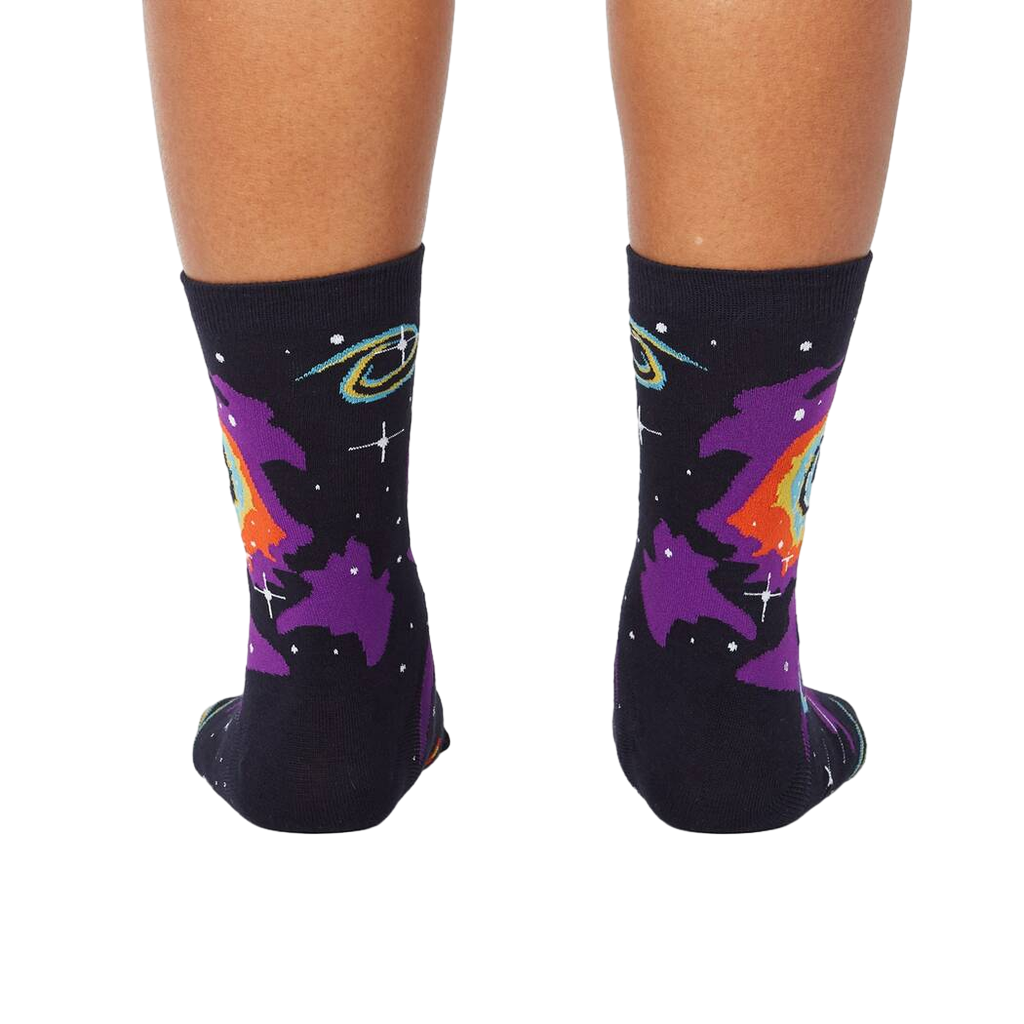 Back view of Helix Nebula socks, showing the complete design.
