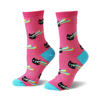 pew pew cat themed womens pink novelty crew socks