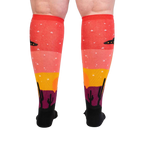 Back view of a person wearing Area 51 socks, showcasing the complete design on both socks.