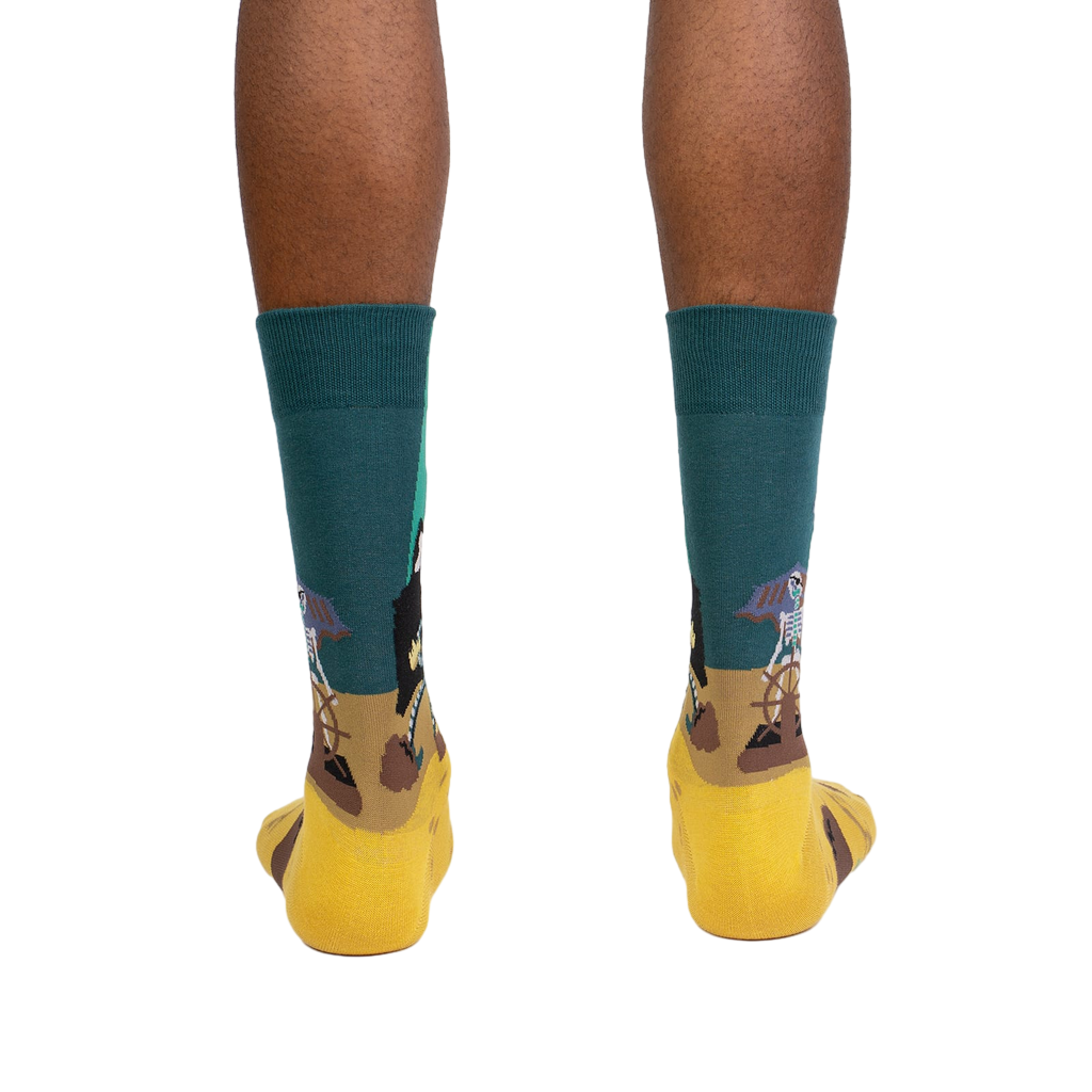 Back view of the socks, showing the full design on both sides.
