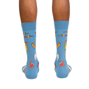 Back view of the 'Grillin' It' socks on a person's legs, showcasing the full design on the back of the socks.