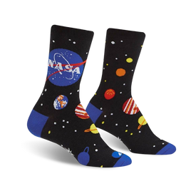 solar system space themed womens black novelty crew socks