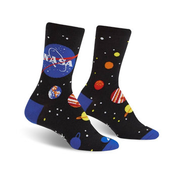 women's solar system crew socks: explore the cosmos with these celestial socks featuring planets and stars in vibrant colors.  