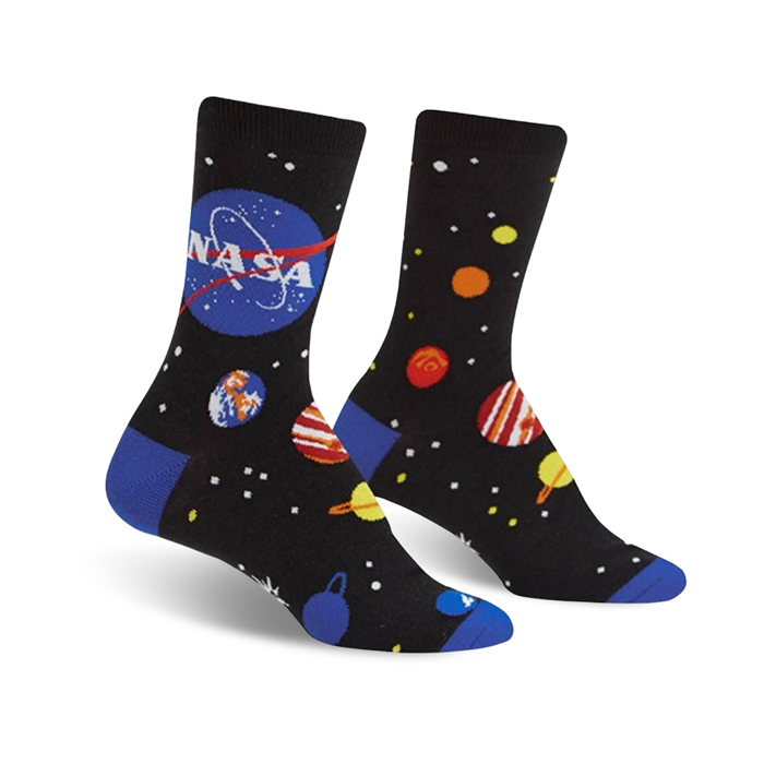women's solar system crew socks: explore the cosmos with these celestial socks featuring planets and stars in vibrant colors.   }}