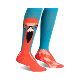 ready to flamingle flamingo themed womens blue novelty knee high socks
