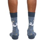 Rear view of the Cosmic Cetacean socks, showing the full design on both socks.