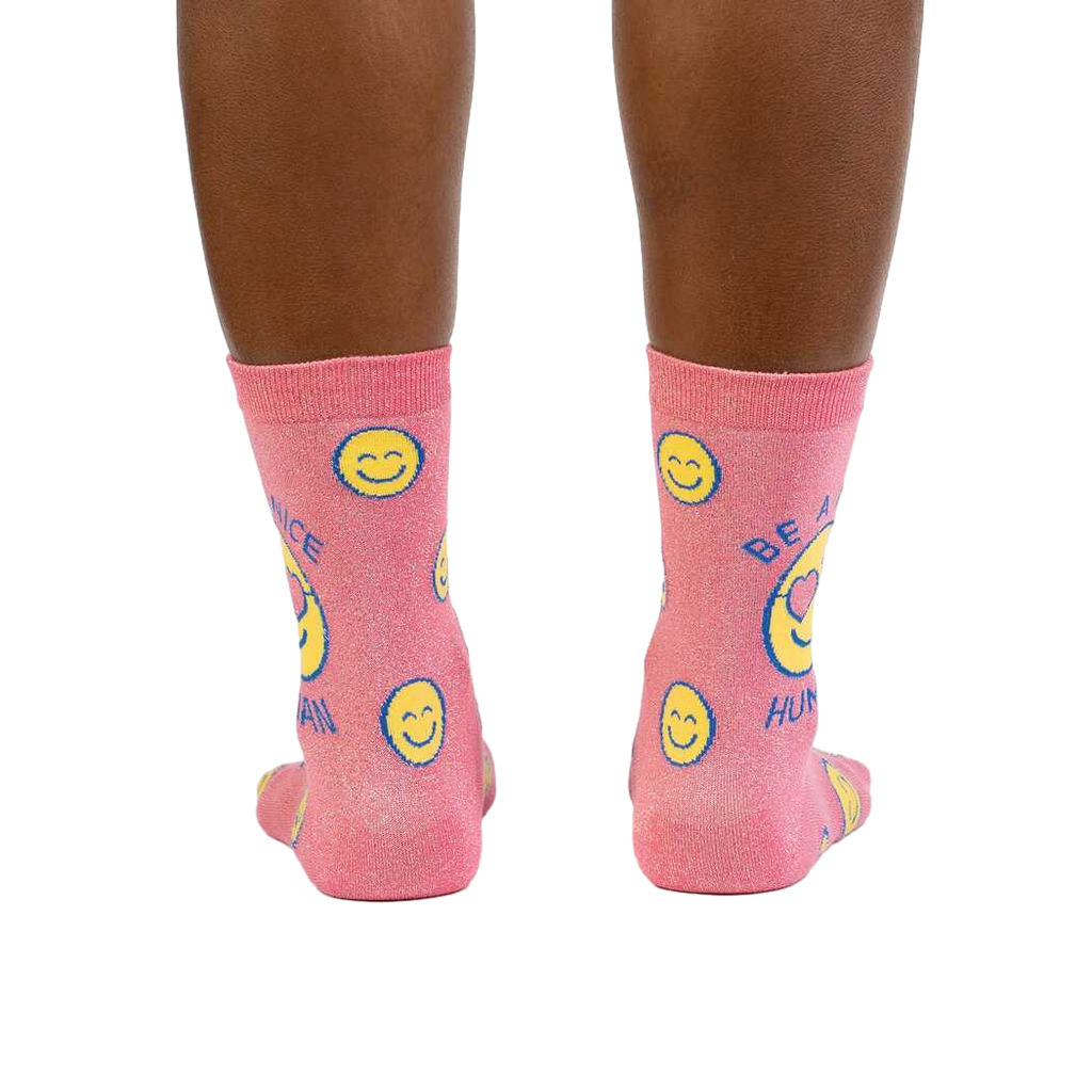 Rear view of the socks, showcasing the design on the back of the socks.