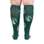 Close-up view of the back of the 'Horsing Around' socks, highlighting the teal color and horse design.