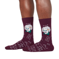 Flat lay: Pair of maroon Einstein socks.