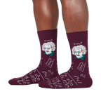 Flat lay: Pair of maroon Einstein socks.