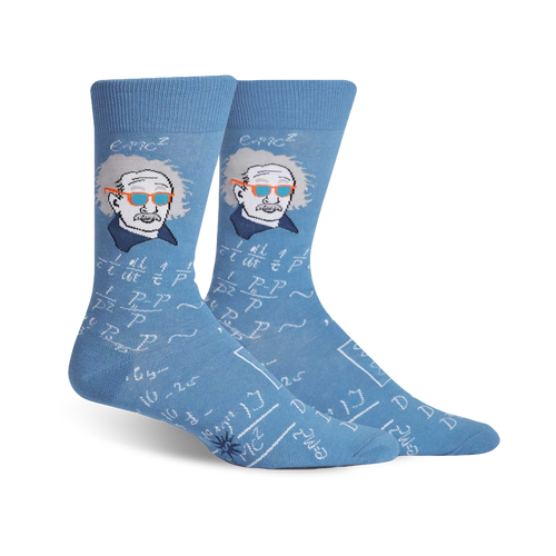 Lifestyle shot: Person wearing maroon Einstein socks.