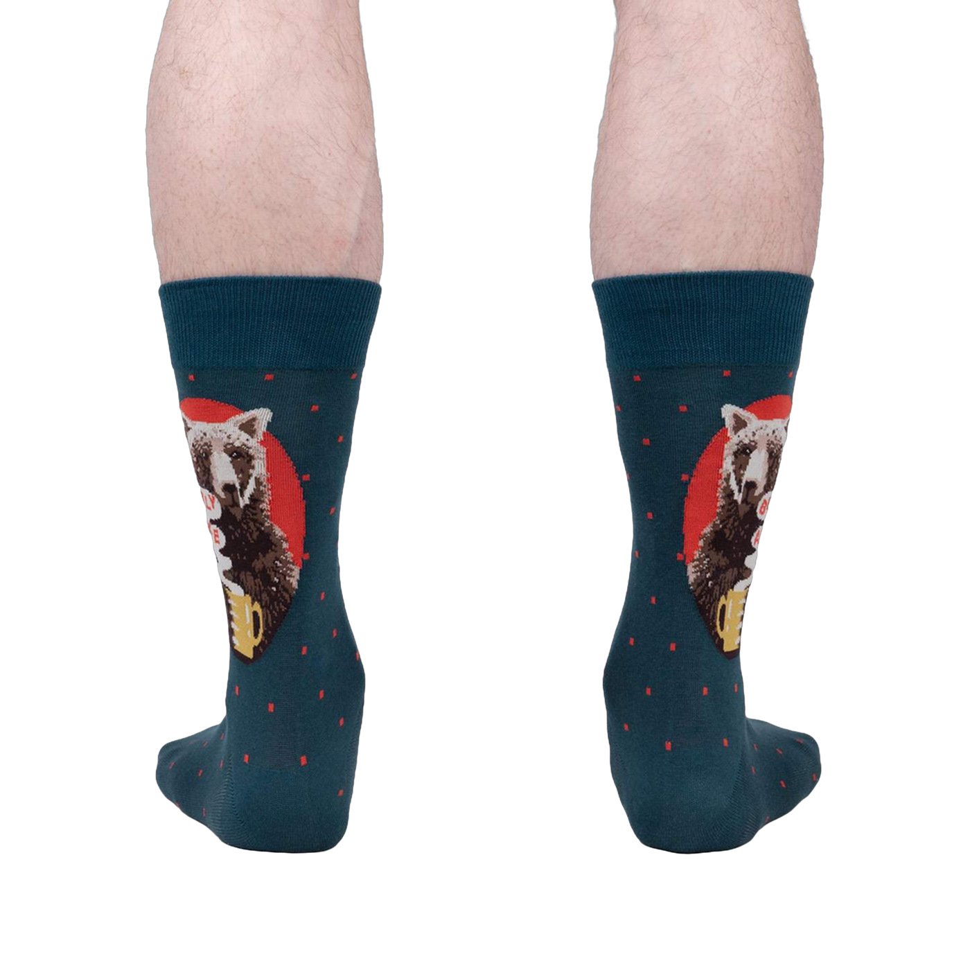 Rear view of the 'Bearly Awake' socks, showing both socks clearly.