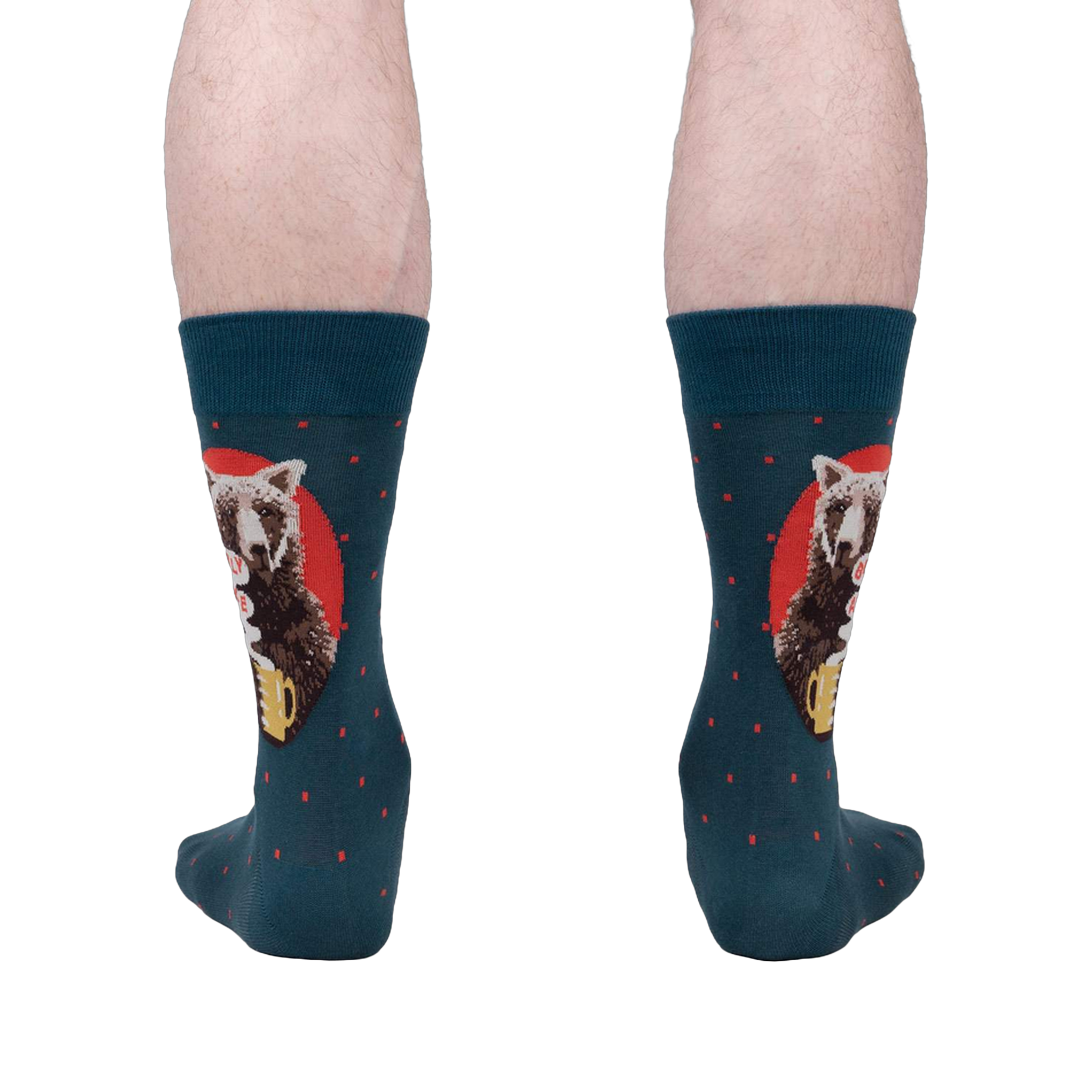 Rear view of the 'Bearly Awake' socks, showing both socks clearly.