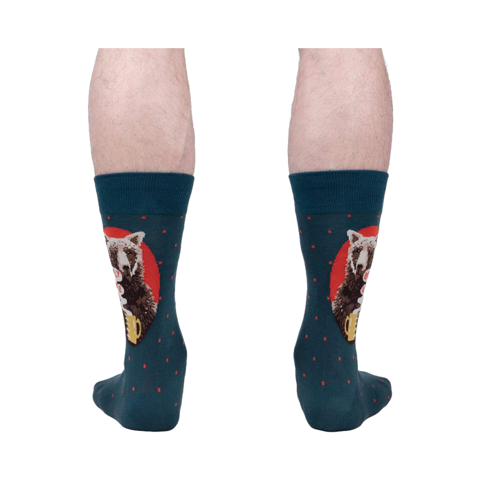 Rear view of the 'Bearly Awake' socks, showing both socks clearly.
