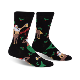  black, green and red christmas theme novelty crew mens winter holiday santa claus centaur mermaid beer party socks  