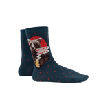 Lifestyle shot of a person wearing the 'Bearly Awake' socks, showcasing how they look when worn.