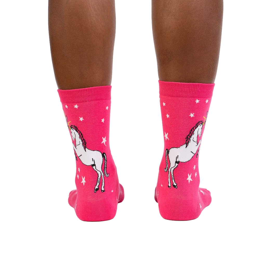 Rear view of the socks on a person's legs, showcasing the back design.