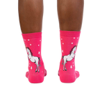 Rear view of the socks on a person's legs, showcasing the back design.