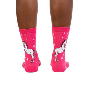 Rear view of the socks on a person's legs, showcasing the back design.