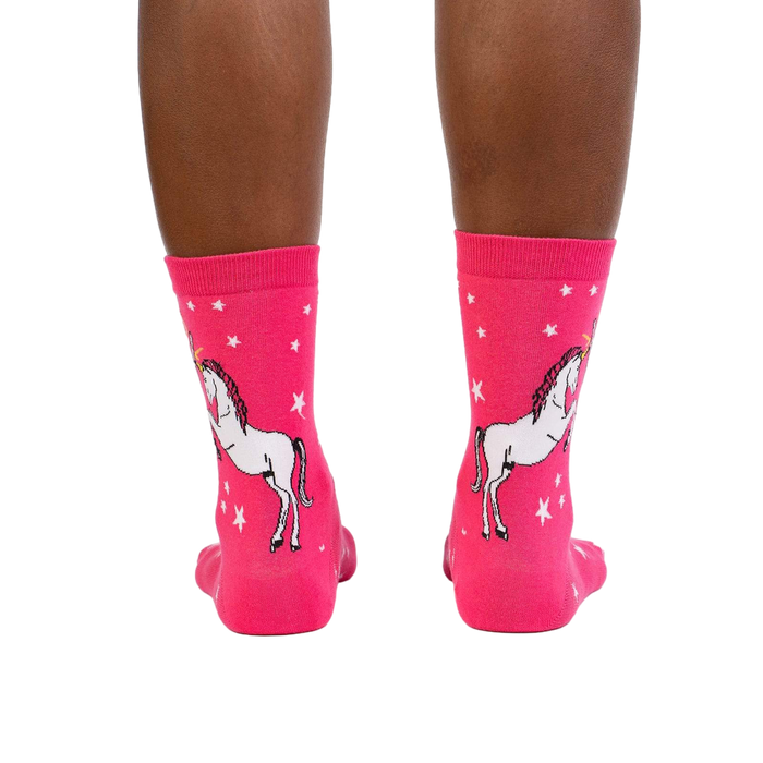 Rear view of the socks on a person's legs, showcasing the back design.