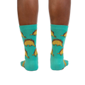 Rear view of Tacosaurus socks on a model's legs, highlighting the full design.
