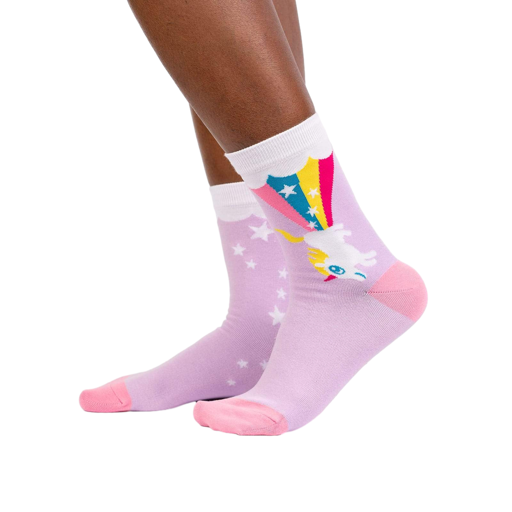 Lifestyle shot showing the socks on a person's feet, showcasing how they look when worn.