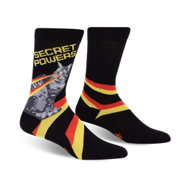 secret powers cat themed mens black novelty crew socks