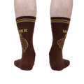 Rear view of a pair of brown 'Work It' socks.