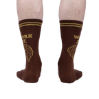 Rear view of a pair of brown 'Work It' socks.