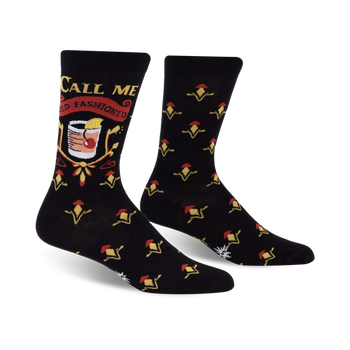 call me old fashioned whiskey themed mens black novelty crew socks