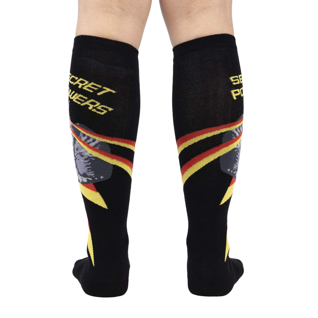 Rear view of the socks showing the full design.