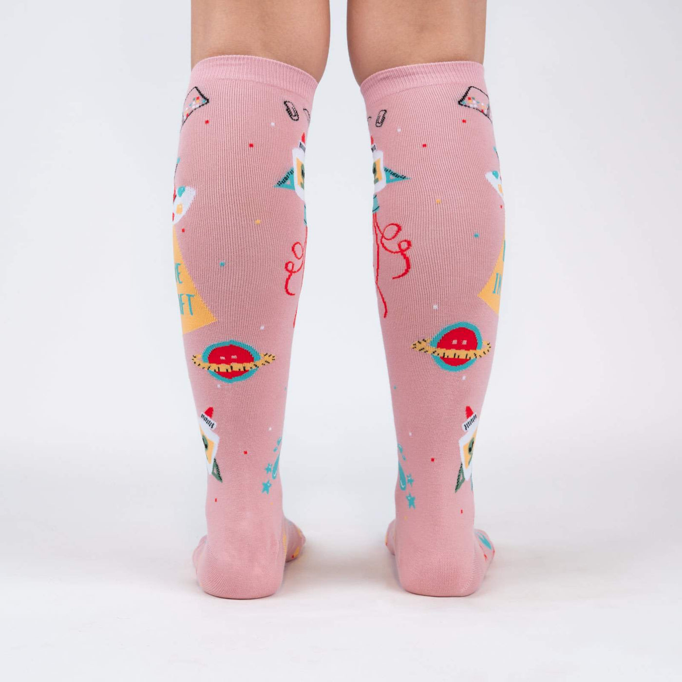 Rear view of the 'I Believe In Craft' socks, showcasing the full design on the back of the socks.