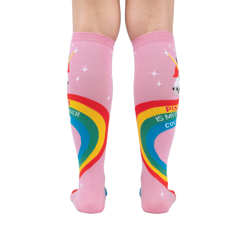 Back view of the Rainbow Mane socks, showcasing the full design.