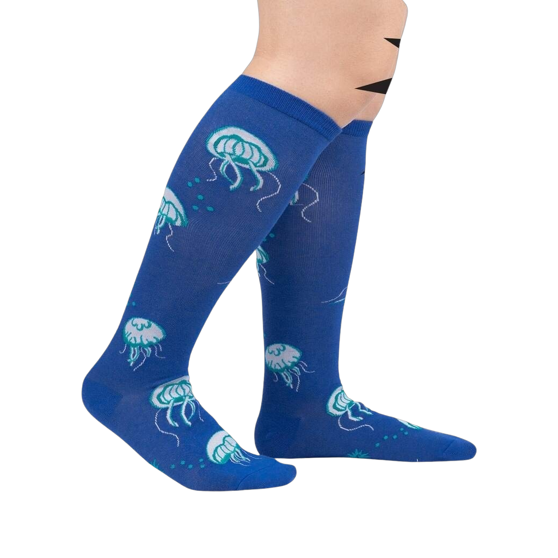 Lifestyle shot showing the 'Nice to Sea You' socks on a person's legs, showcasing the fit and style.