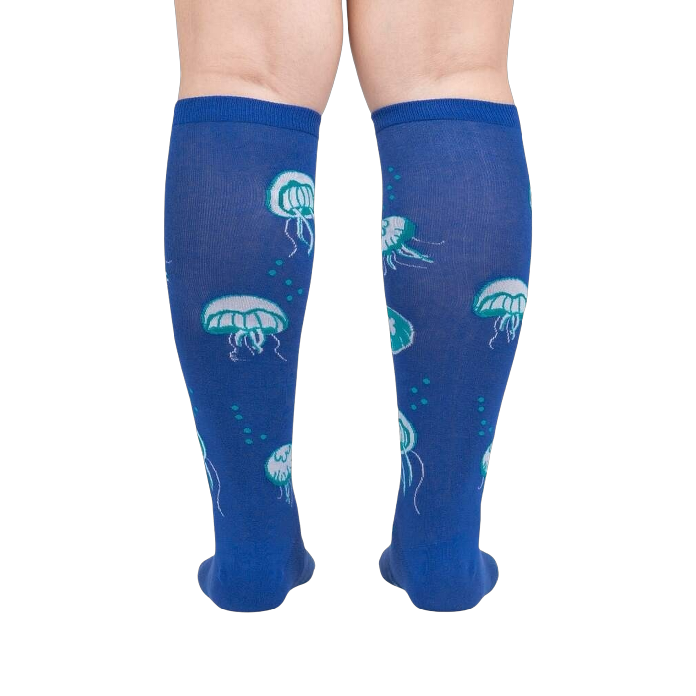 Back view of the 'Nice to Sea You' socks, highlighting the complete jellyfish pattern.