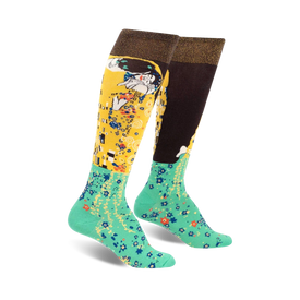  knee-high womens socks featuring multicolored "the kiss" painting from gustav klimt. art-inspired fashion accessory.   