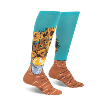 sunflowers art & literature themed womens blue novelty knee high socks