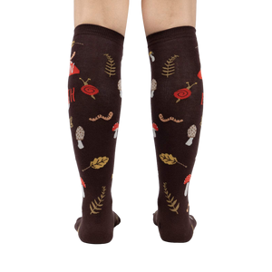 Rear view of 'Down to Earth' knee-high socks showing the full pattern and design on the back of the socks.