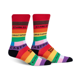 streets of pride rainbow themed mens & womens unisex multi novelty crew socks