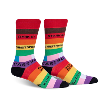 streets of pride rainbow themed mens & womens unisex multi novelty crew socks