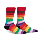 Rear view of a person's legs wearing the Streets of Pride socks, showcasing the back design.