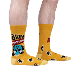 Lifestyle shot of a person wearing the Brewmaster socks, showcasing the fit and style on a leg.