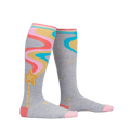 Lifestyle shot of a person wearing the 'It's Magic' knee-high socks, showing the socks' design and fit.