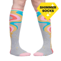 Another lifestyle shot of the 'It's Magic' knee-high socks.  Shows how the socks fit when worn.