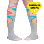 Another lifestyle shot of the 'It's Magic' knee-high socks.  Shows how the socks fit when worn.